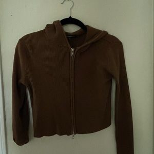 BRANDY MELVILLE🤎 ribbed brown cropped zip-up🕊️